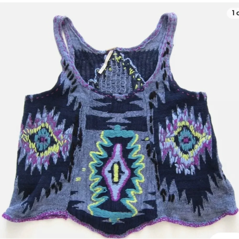 Free People Navy Multicolor Aztec Knit Crop Tank - Picture 3 of 8